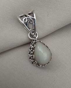 Natural White Opal Pear Pendant 925 Sterling Silver Handmade Cabochon Gemstone <b>Jewelry</b> October Birthstone - Product Image 6