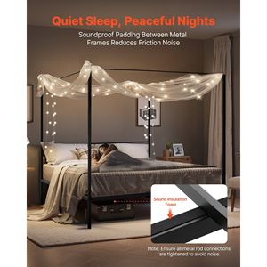 Letto a baldacchino King Size in metallo con telaio in acciaio resistente, design a quattro montanti e spazio contenitore sotto il letto - Product Image 4