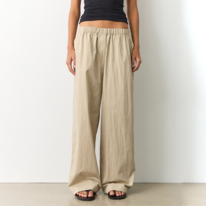 Pantalones holgados beige lisos y ligeros de otoño para mujer, talla grande, con cierre de cordón en la cintura, estilo informal, de pierna recta, para correr, personalizados - Product Image 3