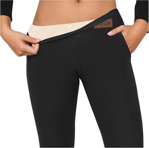 Women's Thermal Warm High Waist Leggings with <b>Tummy</b> <b>Control</b> Spandex/Polyester 220g Ankle-Length Yoga Workout Pants Pockets Black - Product Image 3
