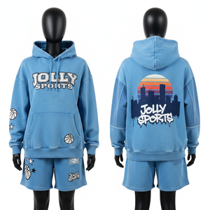 Conjunto de Sudadera con Capucha y Pantalones Cortos de Felpa de Algodón y Poliéster Premium para Mujer, con Logotipo Personalizado Serigrafiado, Ropa Deportiva - Product Image 1