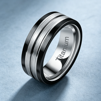 Bague en titane noir et argent avec double rainure et centre brossé, alliance pour homme, bijoux de style industriel en gros