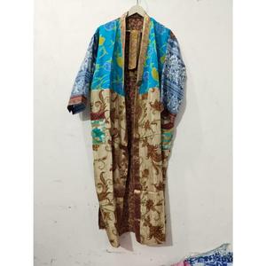 Kimono Maxi de Seda Reciclada Vintage, Vestido Tipo Bata para Mujer, Elegante, con Parches, Cuello en V, Cordón Ajustable, Transpirable, de Secado Rápido, para Verano - Product Image 3