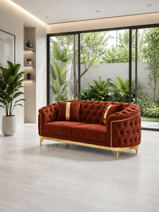 Luxury Emerald Terracota Chesterfield <b>Sofa</b> Set Tufted Design <b>Gold</b> Trim Contemporary Living Room Furniture Villa Office Lobby - Product Image 4