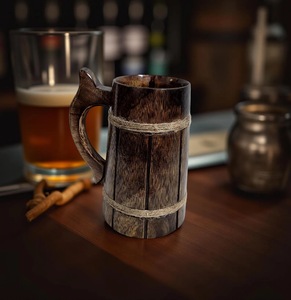 Eco-Friendly Polished Wooden Viking <b>Mug</b> with Hand Carved Engraving and Animal Design-Valentine's Day & Halloween Gift - Product Image 4