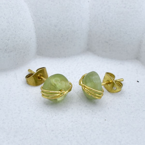 Peridot Wire Wrap Earrings 8mm | Round Green Gemstone <b>Studs</b> | Dainty Birthstone Jewelry - Product Image 2