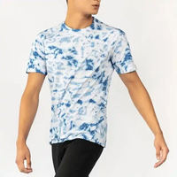 T-shirt en coton 180g pour homme, imprimé par sublimation avec logo personnalisé, manches courtes, col rond, coupe classique, séchage rapide, respirant, décontracté, bleu et blanc