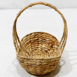 Natural Handwoven <b>Water</b> <b>Hyacinth</b> <b>Basket</b> with Leather Handles for Home Storage. - Product Image 5