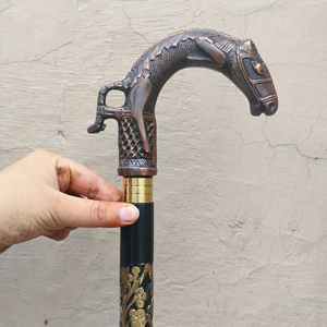 ไม้เท้าหัวม้าลายไม้ขัดเงาหรูหราสไตล์สัตว์ |   ไม้เท้าพับได้ทำมือพร้อมด้ามจับทองเหลืองสำหรับเดินทาง |   ของขวัญวินเทจ - Product Image 3