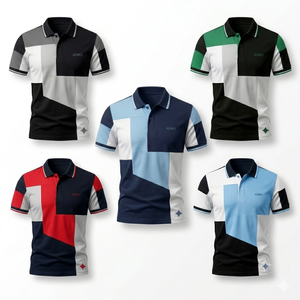 Camisa de Manga Corta para Hombre ADRO, Corte Regular, Estilo Casual, Transpirable, Color Personalizado, Tejido de Punto 100% Algodón, Bloques de Color - Product Image 3