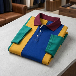 Polo personnalisé à blocs de couleur avec logo pour homme – Polo slim fit en piqué 100 % coton de qualité supérieure – Tee-shirt de golf décontracté rayé en gros OEM - Product Image 3
