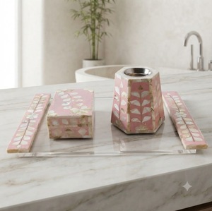 Ensemble de porte-encens en nacre rose, écologique, brûleur de bakhoor Mubkhar, diffuseur d'aromathérapie, porte-bâtonnets d'encens décoratif - Product Image 1