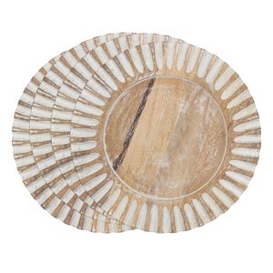 Platos de Madera de Mango con Diseño Acanalado, Redondos, Blancos, Decoración de Mesa, Ecológicos, para Bodas y Eventos - Product Image 2
