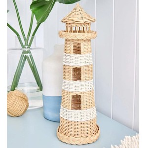 Tour décorative en rotin en forme de phare emblématique, faite à la main, décoration intérieure côtière en rotin naturel - Product Image 1