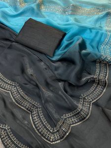 Sari moderne style célébrité, rembourré, super tendance, doux et à séchage rapide, idéal pour les fêtes, Diwali, mariages et bals de promo - Product Image 2