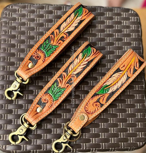 Nueva Llegada Mano Tooled Cuero Muñequera Llaveros En Relieve Estampado Floral Cuero Llaveros Tooled Accesorios de cuero Correas para llaves - Product Image 6