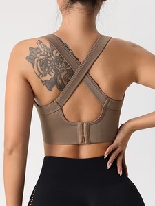 Women's Seamless <b>Cross</b> Back Sports Bra | Crisscross Strap Workout Crop <b>Top</b> | Nylon Spandex Padded Gym Fitness Activewear - Product Image 5