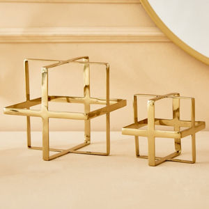 Conjunto de Esculturas Geométricas Modernas en Forma de Cubo Dorado, Portavelas de Metal, Decoración para Mesa del Hogar, Adornos Decorativos, Figura Dorada de Estilo Rústico - Product Image 1