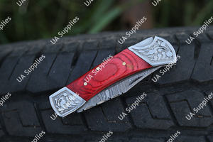 Cuchillo Plegable de Acero de Damasco de Grado Industrial, Afilado como una Navaja, de Alta Calidad, para Camping, Bricolaje, Uso Diario, Personalizable, OEM, con Madera Pakka - Product Image 2