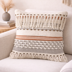 Funda de Cojín Estilo Boho Marroquí 100% Algodón con Cierre Oculto y Flecos, Cojín Decorativo con Patrón de Diamantes para Sofá de Sala de Estar - Product Image 4