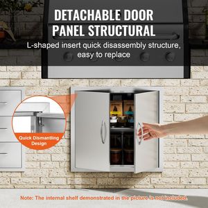 26W X 24H Inch Double Stainless Steel Flush Mount Outdoor Kitchen Door with Vertical Handles <b>BBQ</b> Access Accessories - Product Image 1