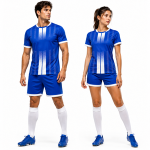 Nuevo diseño: Uniformes de fútbol azules y blancos a rayas para ropa deportiva, precio al por mayor, conjunto de uniformes de fútbol de alta calidad - Product Image 1