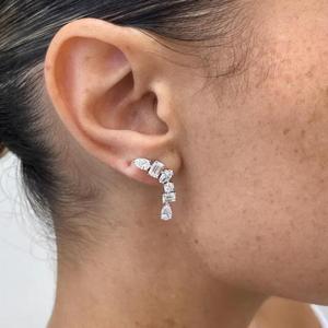 Pendientes de Diamantes de Corte Esmeralda, Pera, Marquesa y Redondo, Pendientes de Diamantes Cultivados en Laboratorio, Pendientes Colgantes de Oro Sólido, Conjunto de Novia para Boda - Product Image 4
