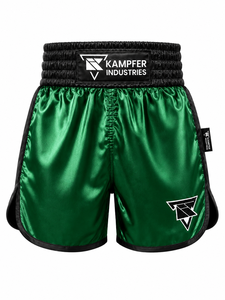Shorts de boxe de haute qualité pour hommes, en satin vert, séchage rapide, vêtements d'arts martiaux, logo sur le devant, coupe classique, shorts de boxe avec service OEM - Product Image 1