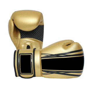 Gants de boxe en PU dorés avec bandes noires, fermeture Velcro, respirants, pour adultes - Product Image 5