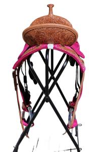 Hot Pink Horse Leather Tooled Western Show Barrel Racing Horse Saddle Portable Horse Riding Saddle Multicolor Listo para enviar - Product Image 2