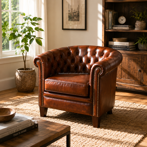 Sillón Chesterfield de Cuero Genuino de Lujo, Sillón Club con Botones, Sillón Moderno con Brazos Decorativos, Muebles para Sala de Estar, Vestíbulo de Hotel - Product Image 4