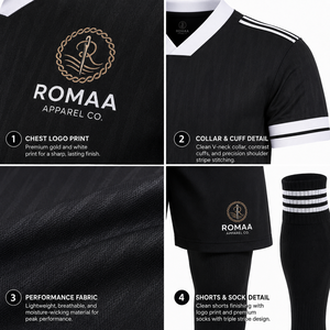 ชุดเสื้อฟุตบอล ROMAA สีดำ แบบยูนิเซ็กซ์ คอวี แขนสั้น ระบายเหงื่อได้ดี ทรงปกติ พร้อมโลโก้ปักลายแบบซับลิเมชั่น - Product Image 6