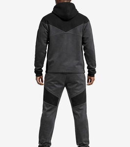 Ensemble de survêtement sportif pour homme, noir et gris, à blocs de couleur, avec sweat à capuche zippé à manches longues et pantalon, respirant, coupe classique, pour l'automne - Product Image 3