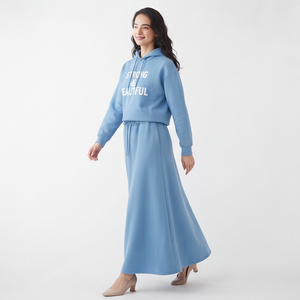 Women's Long Sleeve Hooded Ladies Print Drawstring Waist Floor-Length Casual Style 100% Cotton Knitted Fleece <b>Skirts</b> Set Ladies - Product Image 3