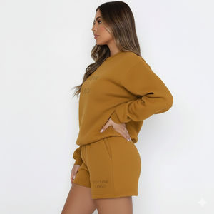 Conjunto de Sudadera y Pantalones Cortos Extra Grandes para Mujer, 100% Algodón, Corte Holgado, Ropa Casual con Diseño Personalizado Impreso OEM - Product Image 2