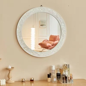 White Wooden Handmade Bone Inlay Modern Cosmetic Bathroom <b>Mirror</b> High-end Entrance <b>Wall</b> <b>Hanging</b> Decorative <b>Mirror</b> REHMAN CRAFT - Product Image 1