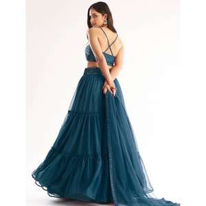 Lehenga choli ชุดต้อนรับ georgette เลื่อมสีน้ำเงินสีน้ำเงินอมเขียวที่น่าสนใจ - Product Image 5