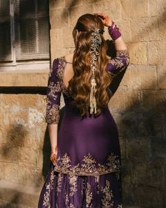 Ensemble Anarkali brodé violet avec dupatta, longueur ras du sol, tenue traditionnelle indienne et pakistanaise pour femme, coupe régulière, extensible - Product Image 6