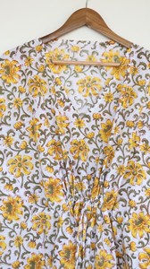 Elegante Vestido Kaftán de Algodón con Estampado Floral a Mano, Vestido Holgado Amarillo de Estilo Bohemio para Mujer, Vestido Casual de Verano para Vacaciones - Product Image 6