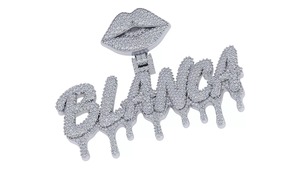 14K White Gold Blanca Drip Letter Iced Out Pendant With Lips Charm Hip Hop Style Round Brilliant Cut <b>Diamond</b> <b>Jewelry</b> - Product Image 2