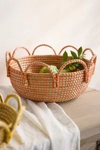 Colorful Scalloped Seagrass Storage <b>Basket</b> with Handles Handwoven Eco-Friendly Durable LAC VIET Brand for Fruit Home Use Vietnam - Product Image 3
