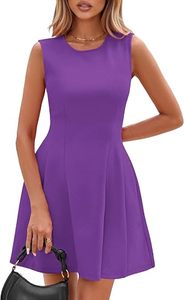 Robe mini sans manches à col rond, coupe trapèze, unie, violette, décontractée, d'été, ajustée, respirante, en tricot Spandex/Polyester - Product Image 6