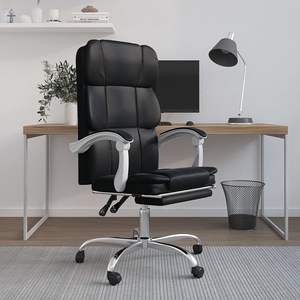 Fauteuil de bureau inclinable en similicuir noir avec structure métallique et assise en mousse durable et confortable - Product Image 1