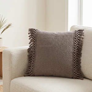 Housse de coussin décorative en coton de 20 × 20 pouces, couleur charbon, avec franges, pour oreiller d'appoint, décoration moderne - Product Image 5