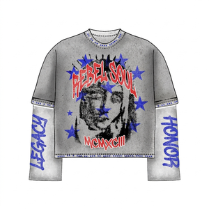 Heavyweight 240 GSM Cotton Double Layer Shirt Black Graphic Print Long Sleeve Panel Design Custom Double Layer Shirts - Product Image 6