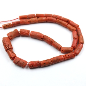 Cuentas de coral rojo italiano natural en forma de tubo liso, cuentas sueltas hechas a mano de 18 pulgadas, tamaño: 11X6MM a 18X11MM, directo de fábrica. - Product Image 2
