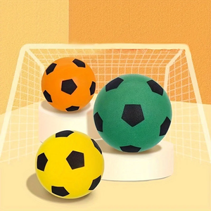Ballon de football silencieux en mousse solide pour intérieur, 5 tailles |   Couture manuelle, simili cuir, couleurs mélangées, adapté aux adultes - Product Image 1