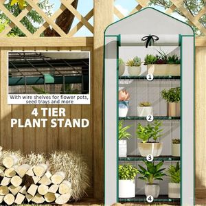 Mini serra portatile a 4 livelli con tetto in PE ad alta resistenza per giardini, colore bianco - Product Image 3