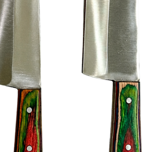 Juego de 3 Cuchillos de Cocina de Acero Inoxidable, Hojas Plateadas, Mangos de Madera Multicolor Rojo y Verde, Herramientas Profesionales para Cortar Carne - Product Image 5