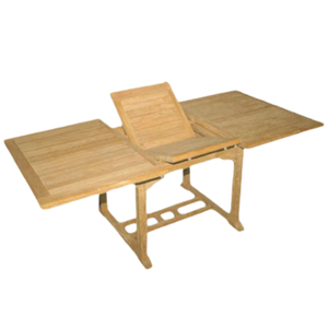 Mesa de comedor rectangular de teca para exteriores con mecanismo de doble extensión y una pieza plegable en el centro. - Product Image 2